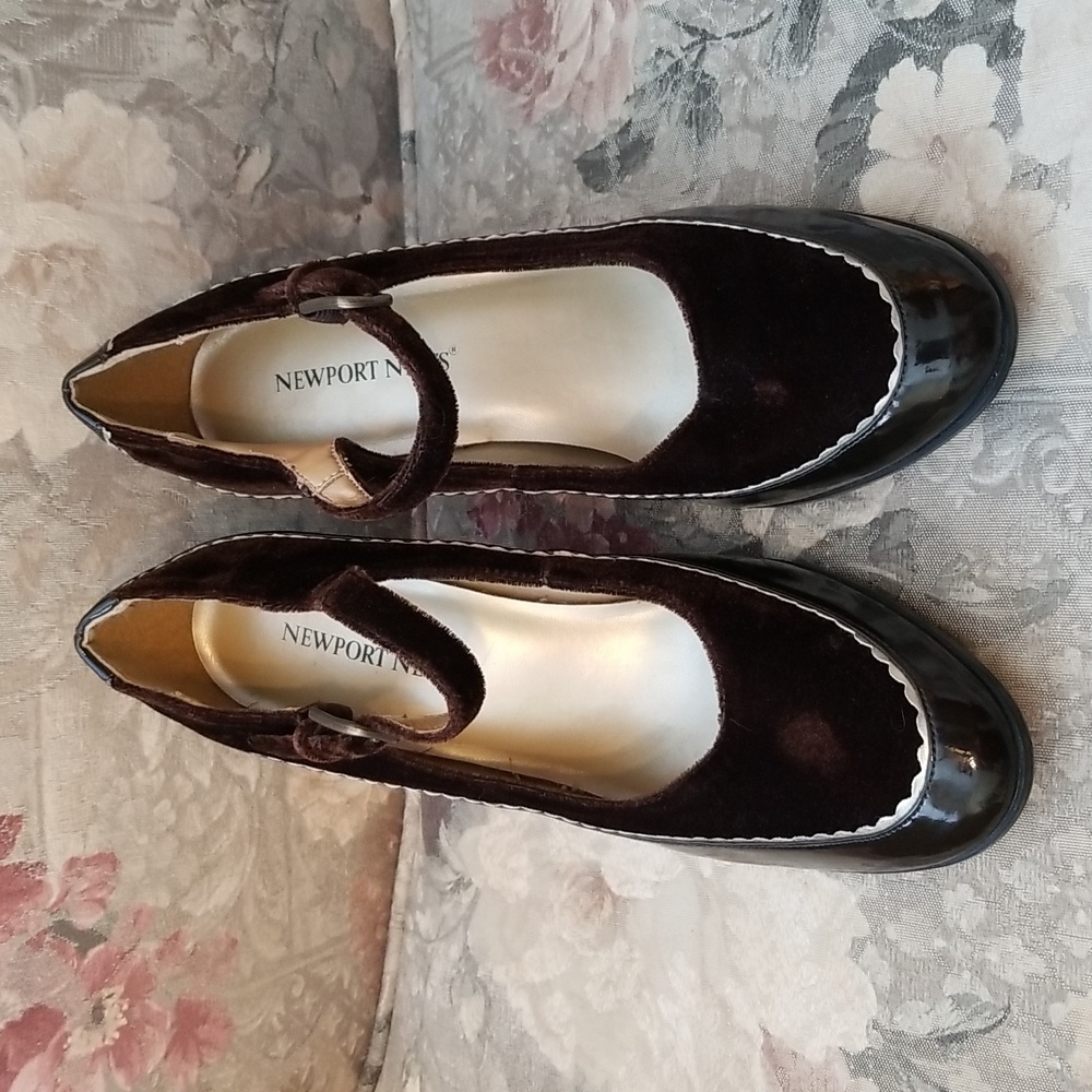 Mary Jane Chocolate patent and velvet heels